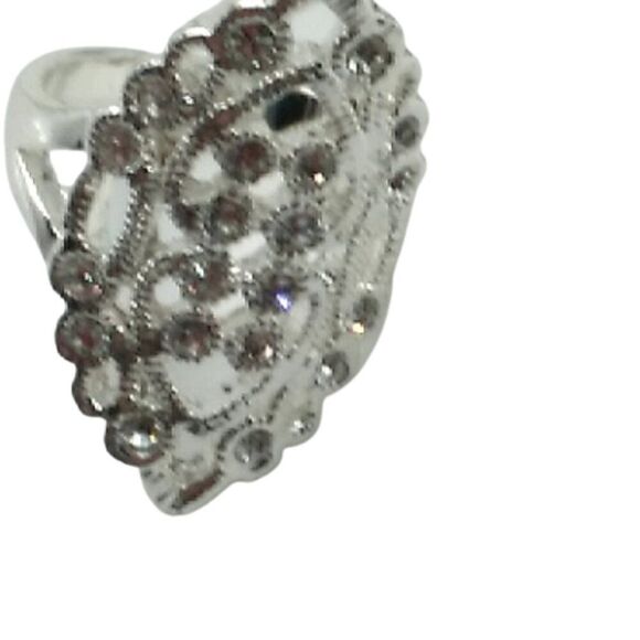 Vintage Silver-tone Rhinestone Filigree Ring Size 7.25 - Picture 15 of 15